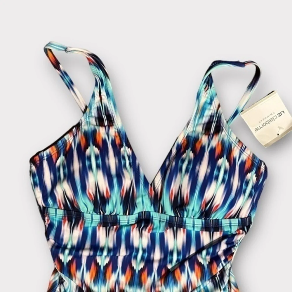 NWT Liz Claiborne Swimsuit Ruched Multi Color Lightly Padded Top Size 6